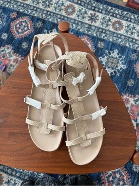 Donald J. Pliner Taupe Textured Strappy Gladiator Sandals
